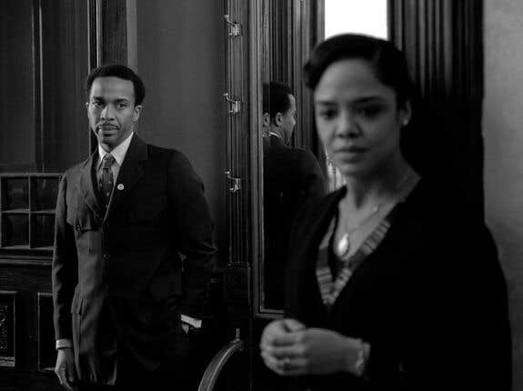 Irene (Tessa Thompson) and Brian (André Holland) in "Passing" (2021)