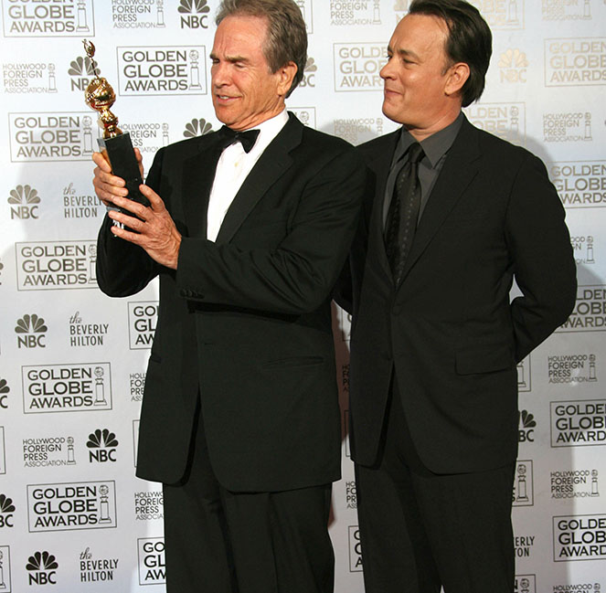 US actor Warren Beatty (L) poses with th