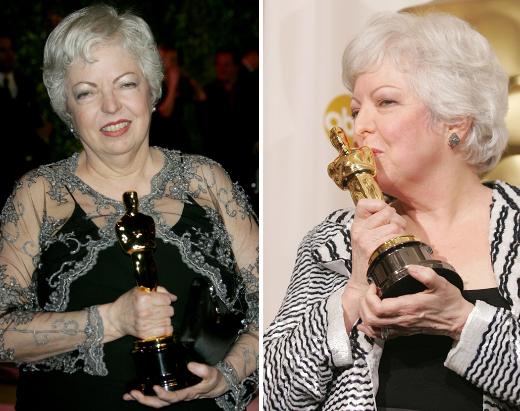Thelma Schoonmaker with her Oscars for Best Achievement in Editing for The Departed, February 25, 2007 and for Achievement in Film Editing for The Aviator February 27, 2005 in Hollywood, California.