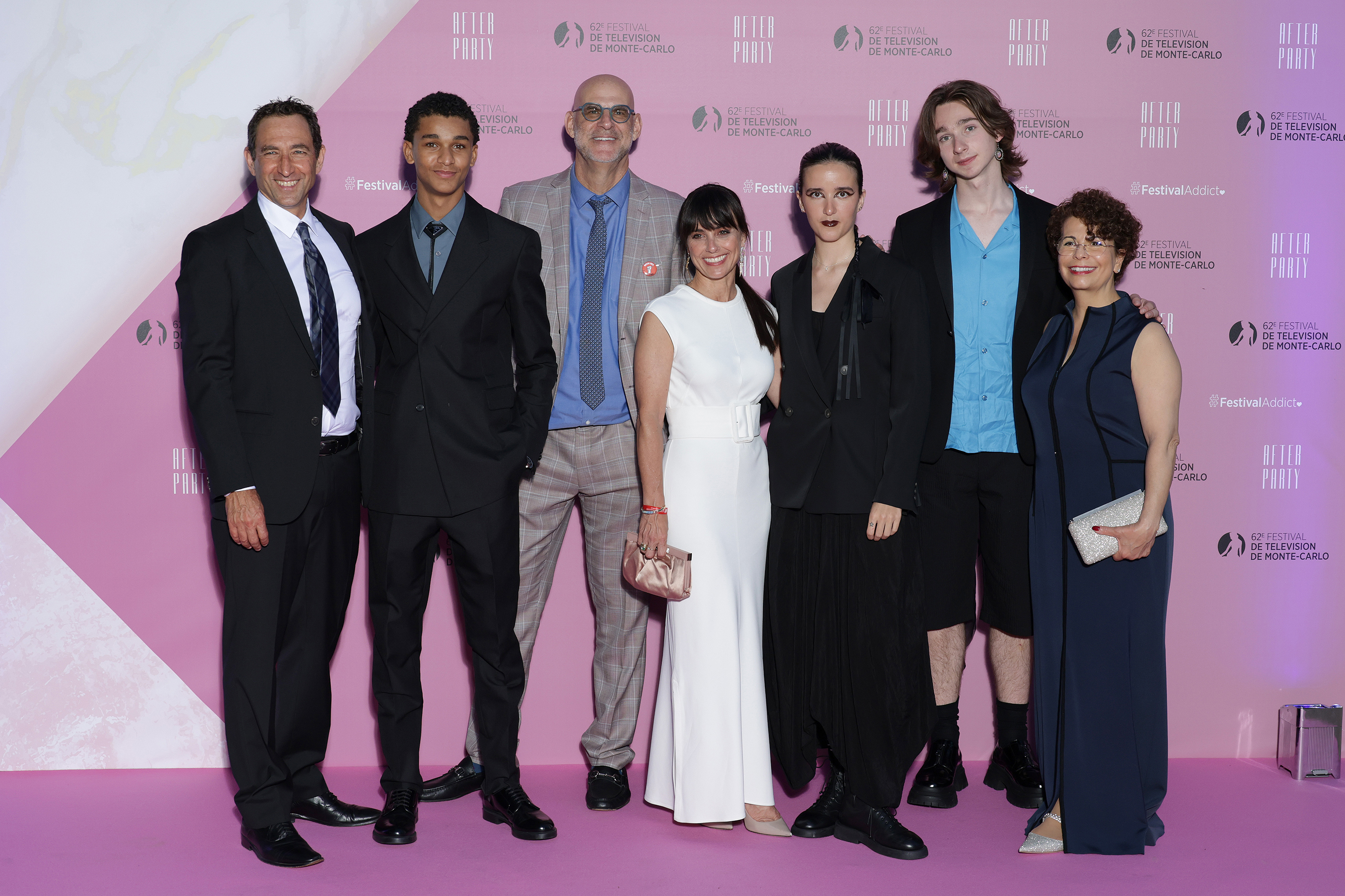 (L-R) Edward Ornelas, Jaden Michael, Harlan Coben, Constance Zimmer, Abigale Corrigan, Adrian Greensmith and Rola Bauer attend the party during the 62nd Monte Carlo TV Festival at the Palm Beach on June 16, 2023 in Monte-Carlo, Monaco. 