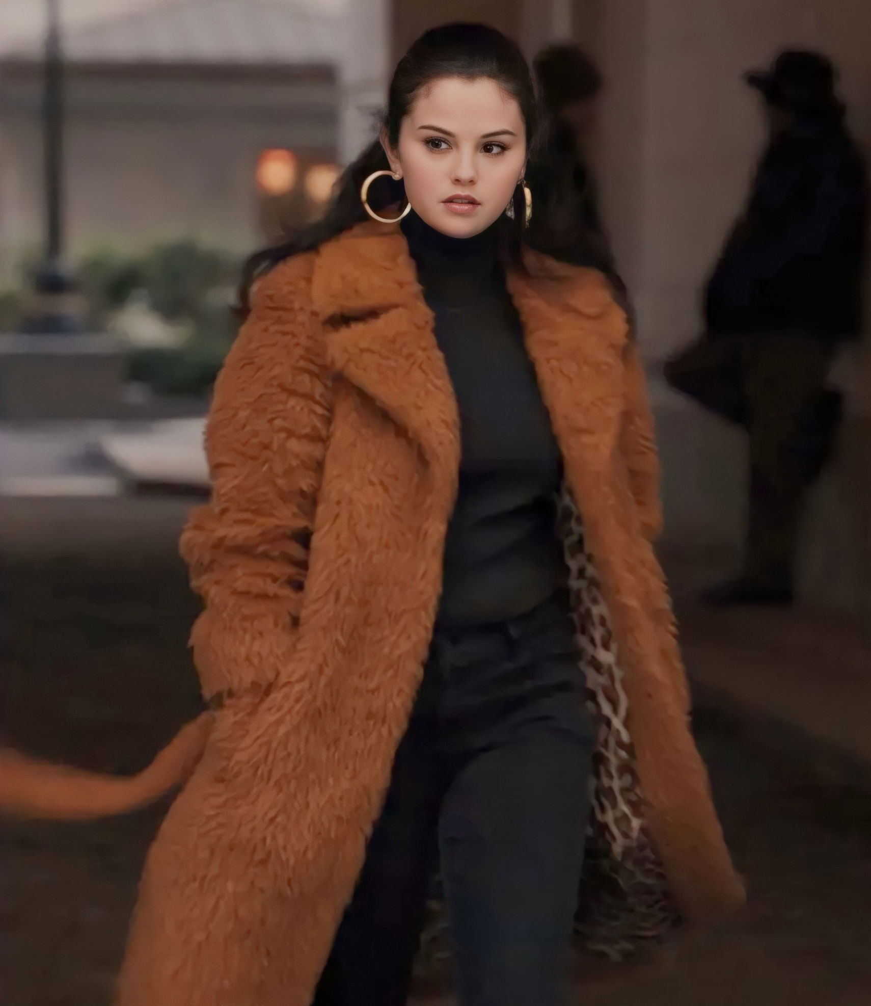 Selena Gomez wearing a Sies Marjan faux fur coat in Only Murders in the Building