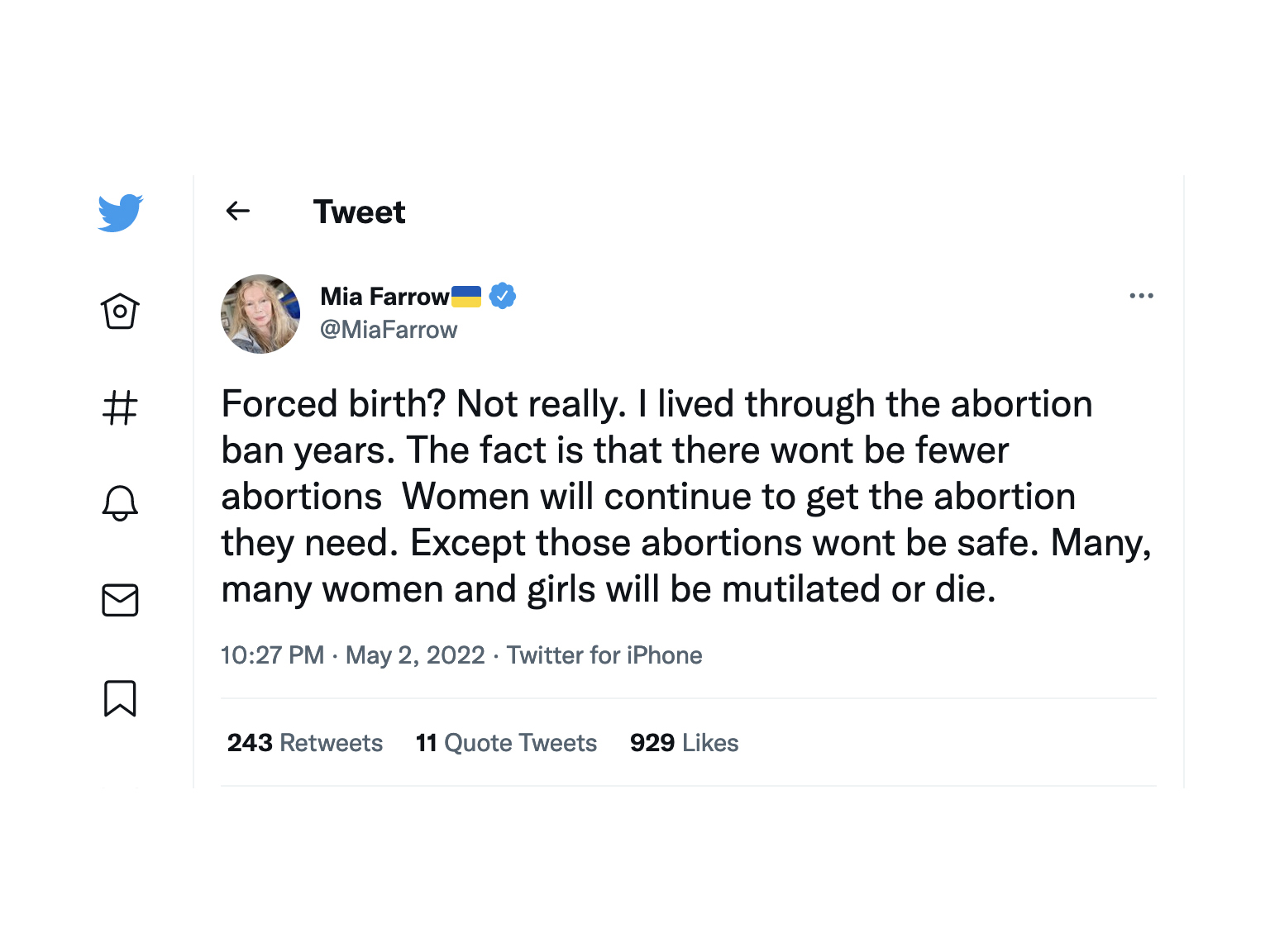 Mia Farrow, Twitter