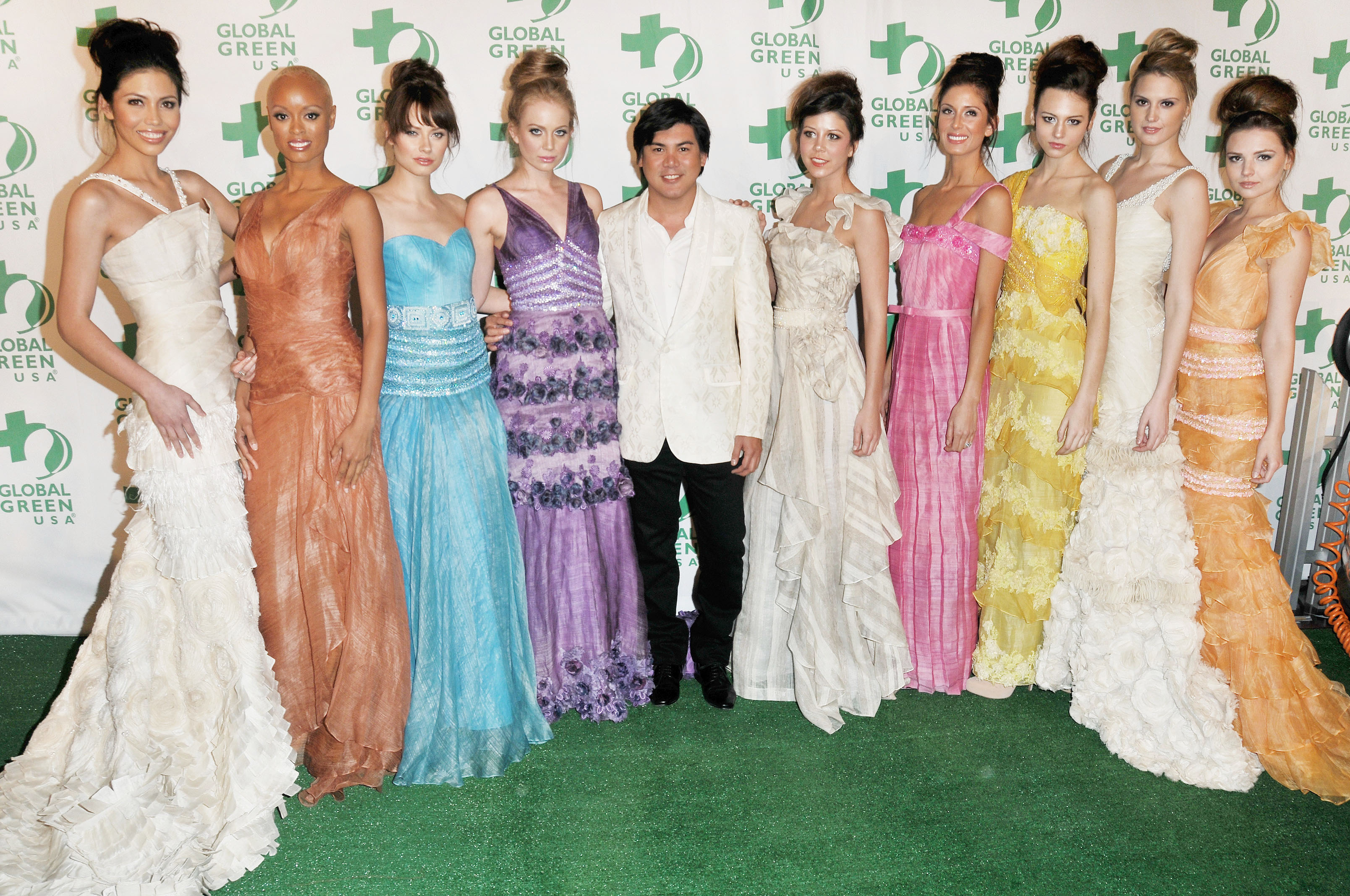 Oliver Tolentino at the Global Green Annual Pre-Oscar party with his models