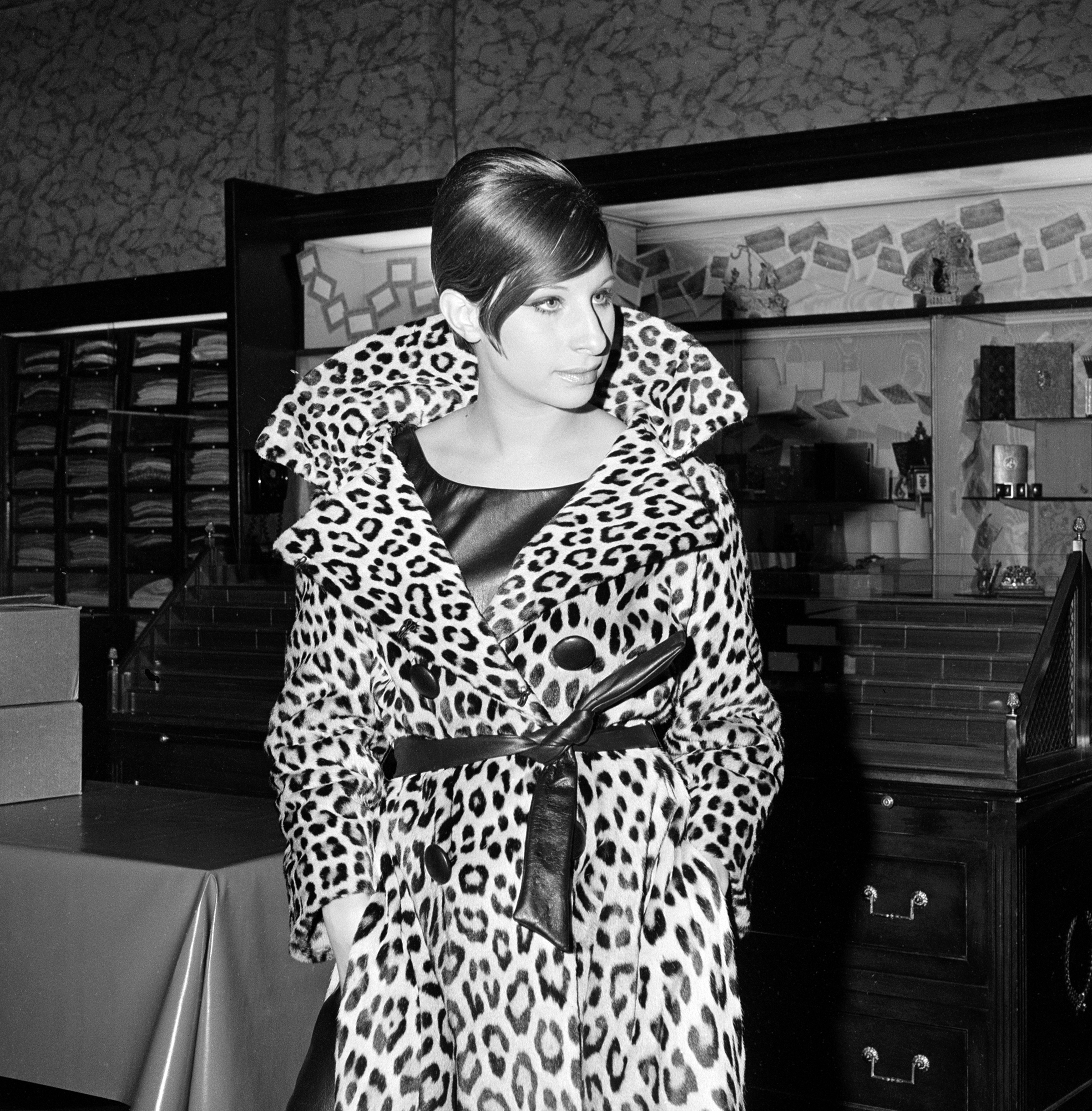 “My Name Is Barbra” (The Barbra Streisand television special that aired on CBS, April 28, 1965). Taping a scene inside the Fifth Avenue New York City department store, Bergdorf Goodman