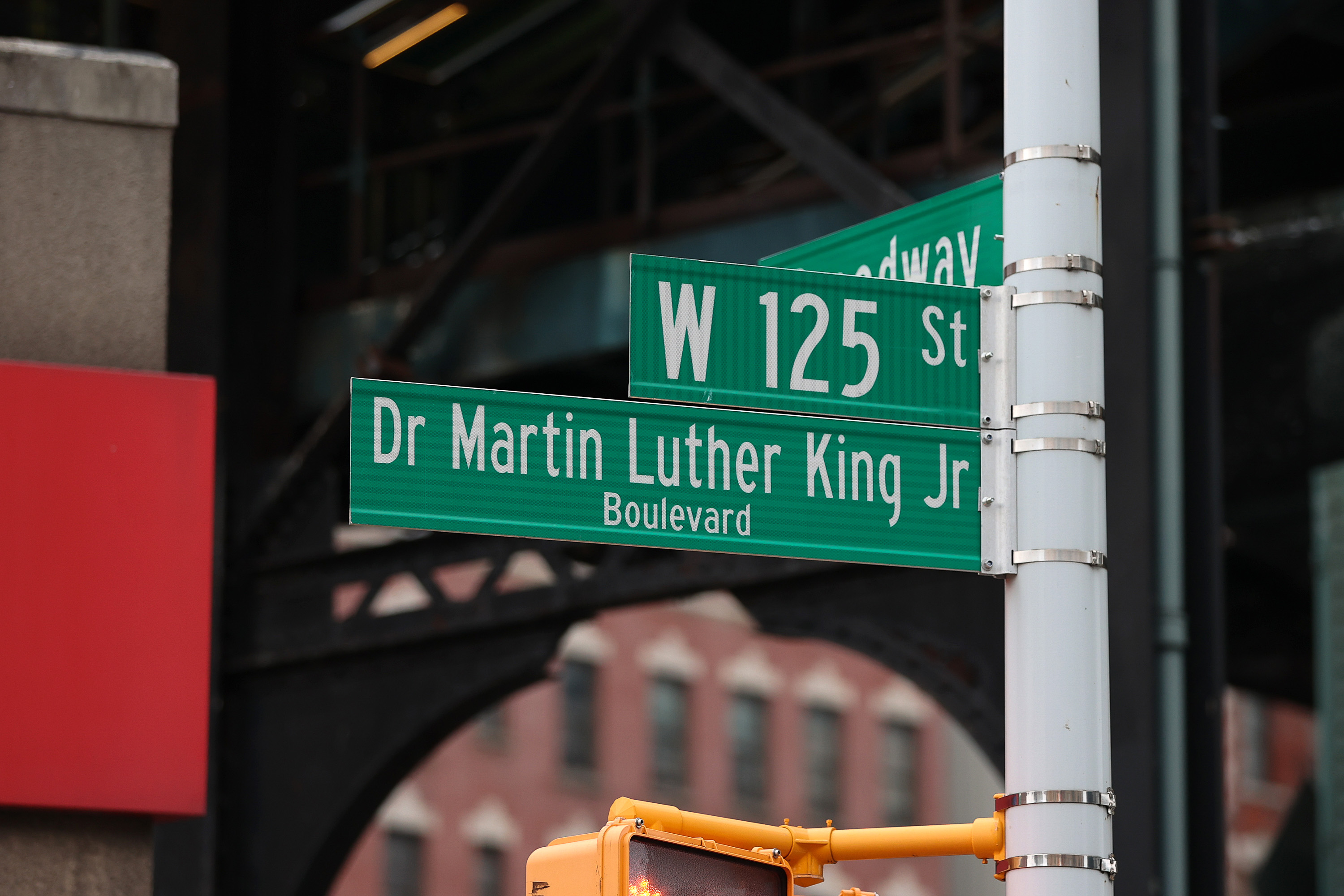 Dr. Martin Luther King, Jr. Boulevard street sign posted on West 125th Street in the Harlem neighborhood of Manhattan 