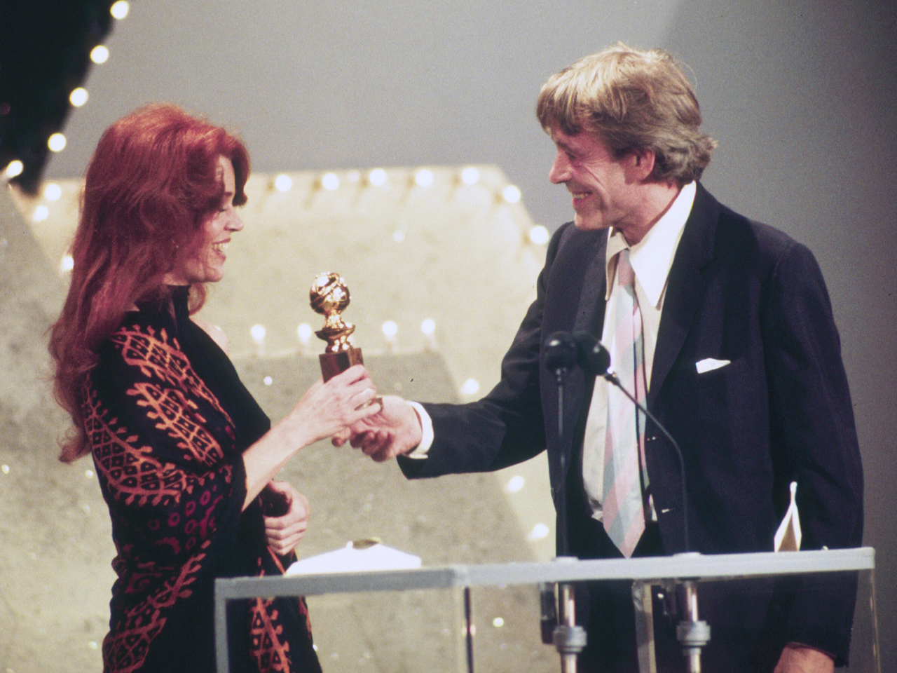 Jane Fonda winning best actress in the 1978 Golden Globes.