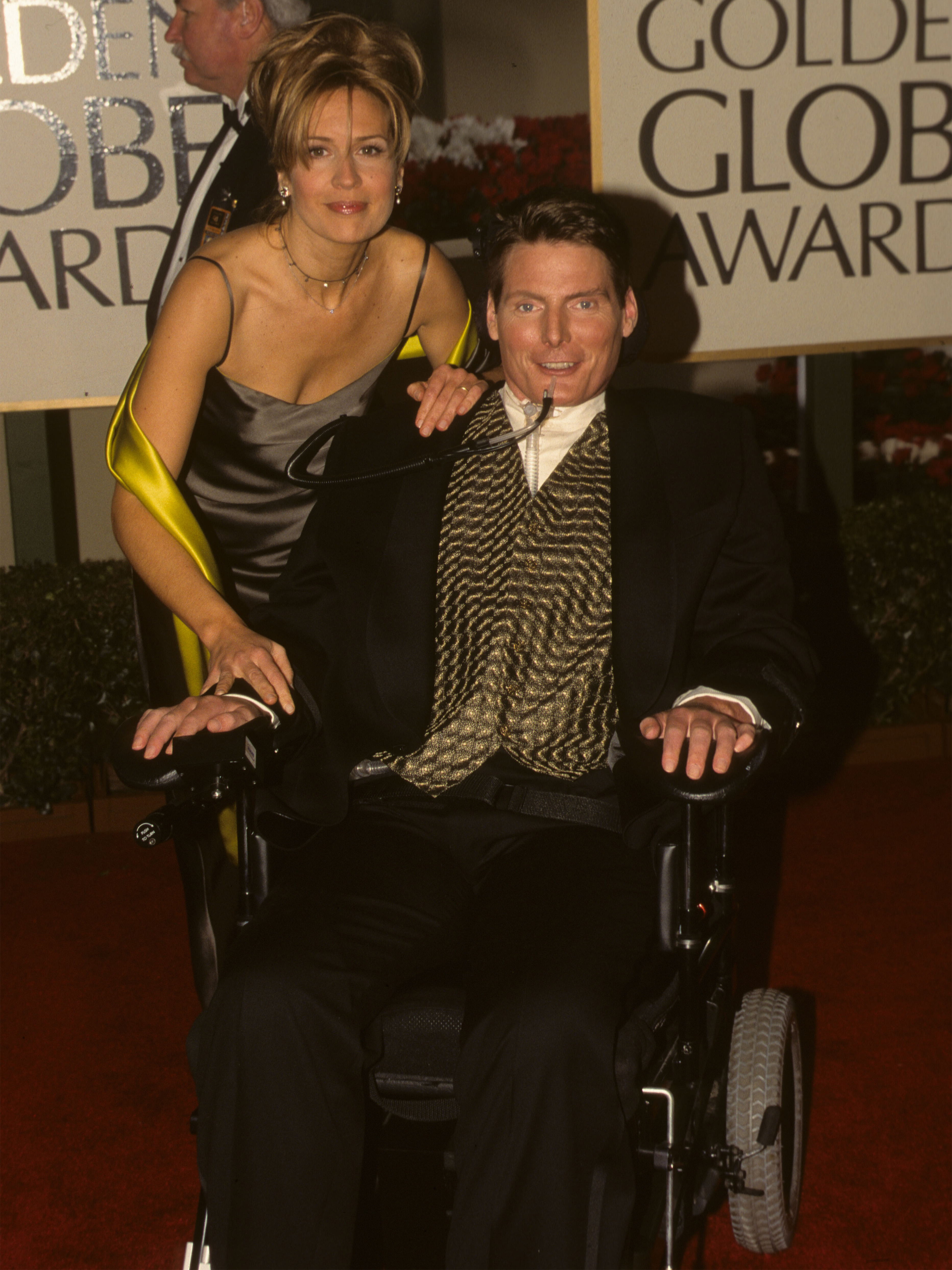 1999 Christopher Reeve with his wife Dana, 56th Golden Globes