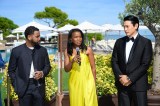 Jharrel Jerome (left); Misan Sagay, screenwriter and juror; and Teo Yoo